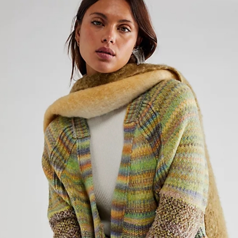 Free People Chocolate Lime Combo Sedona Cardi Sweater Size Med NWT - Picture 12 of 14